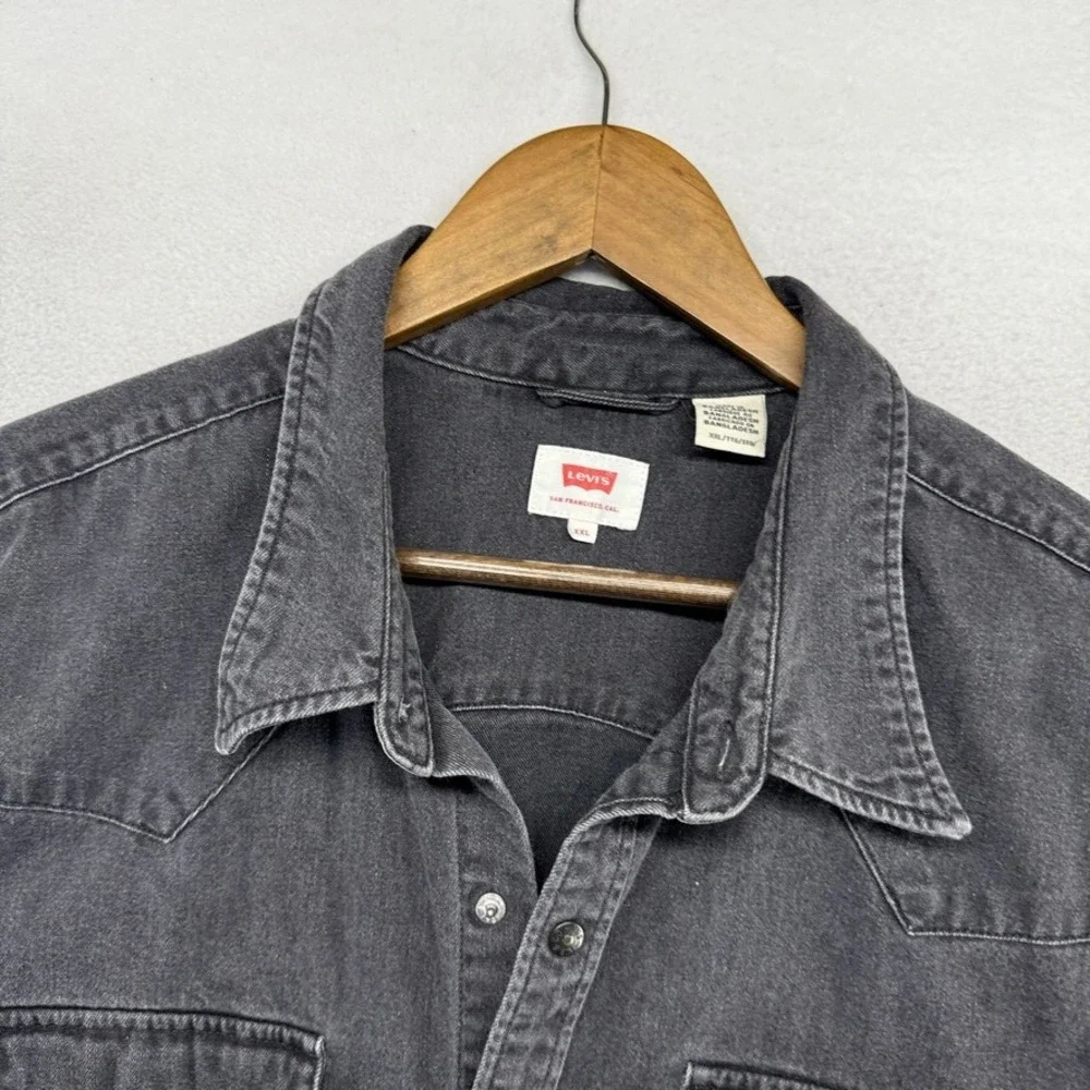 Levis Denim Shirt Men's 2XL Black Western Pearl Snap Sawtooth Pockets Cowboy
